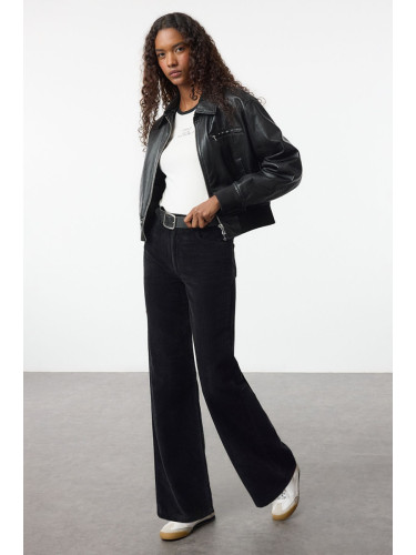 Trendyol Black Velvet Straight Cut Trousers