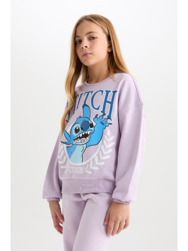 DEFACTO Girls Disney Lilo & Stitch Relax Fit Crew Neck Sweatshirt