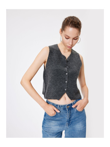 Koton Crop Knit Vest Buttoned V Neck