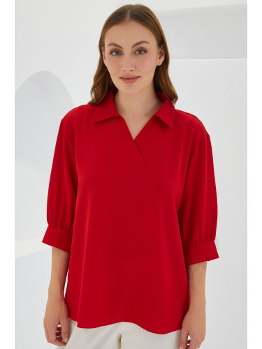 Bigdart Women's Red Shirt Collar Satin Blouse 0493