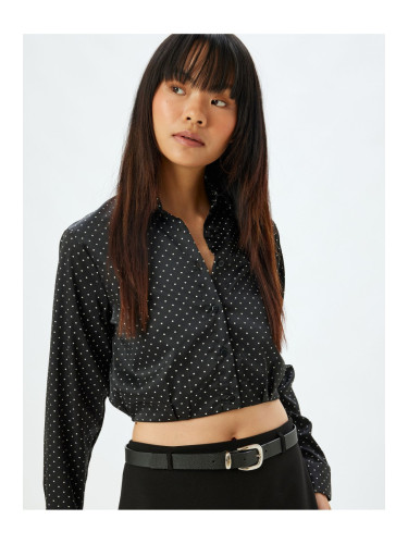 Koton Crop Shirt Long Sleeve Polka Dot Buttoned Classic Collar Slim Fit Elastic Waist