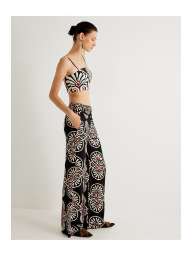 Koton X Melis Ağazat - Wide Leg Trousers High Waist Ethnic Patterned Pocket Viscose Fabric