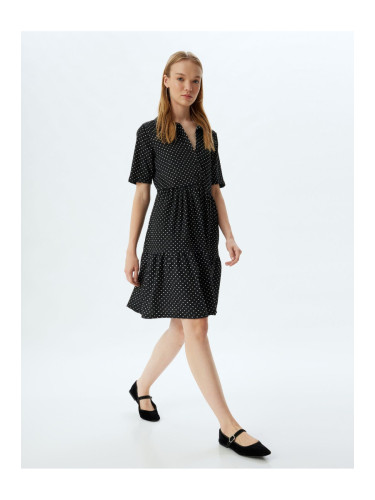 Koton Shirt Dress Mini Polka Dot Buttoned Crepe Flounce