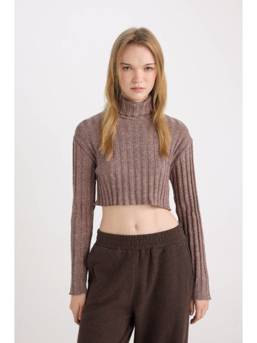 DEFACTO Coool Turtleneck Crop Top Basic Plain Ribbed Camisole Long Sleeve T-Shirt E1673AX24WN