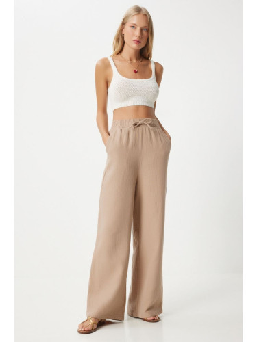 Happiness İstanbul Women's Biscuit Muslin Palazzo Trousers