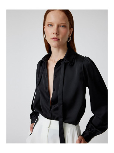 Koton Satin Shirt Long Sleeve Ruffle Detail Scarf Collar Detail