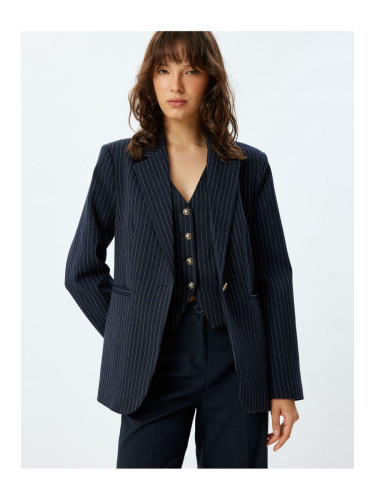 Koton Long Blazer Jacket Double Breasted Reverse Collar Regular Fit