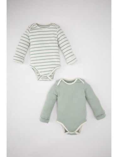 DEFACTO Baby Boy Newborn Baby Collar Striped Ribbed Camisole 2 Long Sleeve Snap Snap Bodybuilding