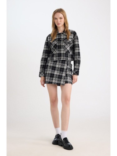 DEFACTO Coool Plaid High Waist Side Zipper Flannel Mini Skirt