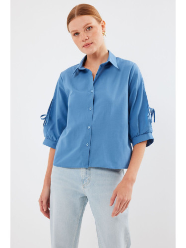 Bigdart 20246 Crop Shirt with Sleeve Detail - Indigo