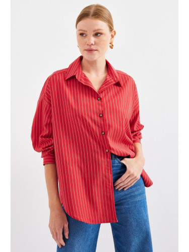 Bigdart 20208 Striped Oversize Long Basic Shirt - Red