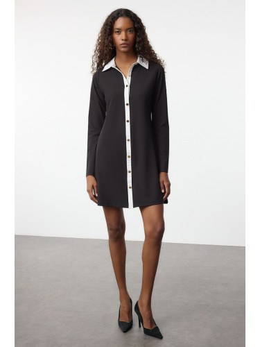Trendyol Black Color Block Button Detailed Mini Knit Dress