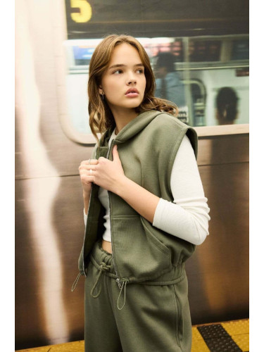 DEFACTO Back To School Coool Loose Fit Basic Plain Kangaroo Pocket Sleeveless Zipper Sweatshirt