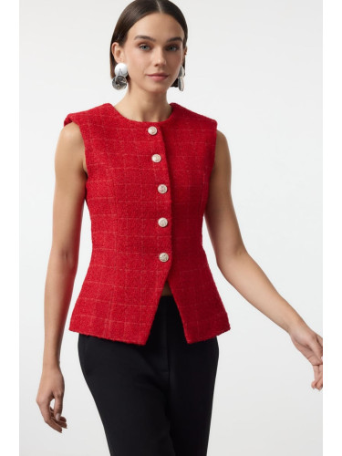 Trendyol Red Regular Tweed Round Neck Crew Neck Vest