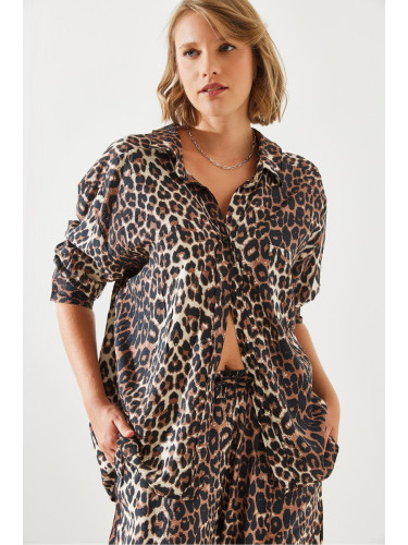 Bianco Lucci Women's Single Pocket Leopard Shirt 4729