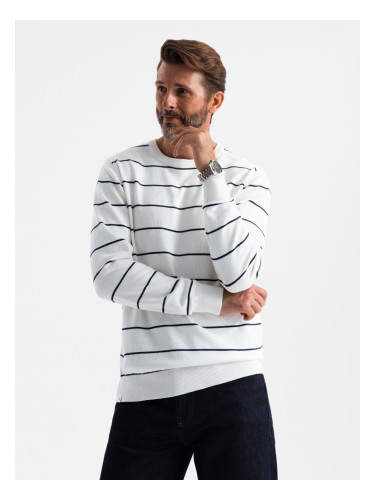 Ombre Men's casual sweater with horizontal stripes - cream