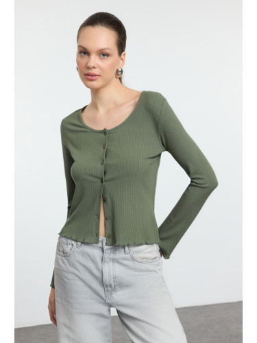 Trendyol Khaki More Sustainable Body-Smooth Buttoned Long Sleeve Ribbed Flexible Knit Blouse