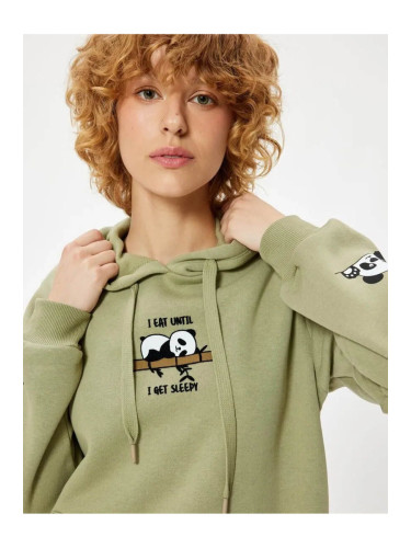 Koton Oversize Hooded Sweatshirt with Panda Embroidery Kangaroo Pocket