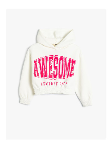 Koton Hooded Crop Sweatshirt Cotton Slogan Printed