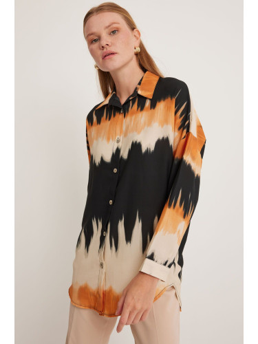 Bigdart Women's Orange Black Patterned Oversize Shirt 5923