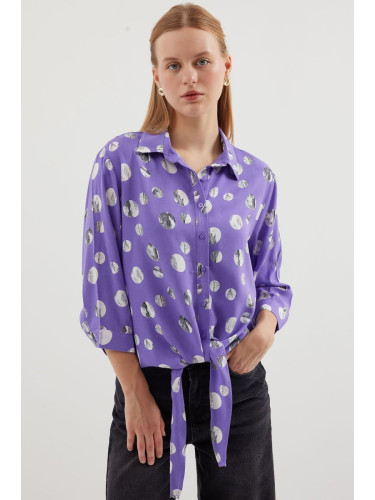 Bigdart 20243 Tie Front Patterned Shirt - Lilac