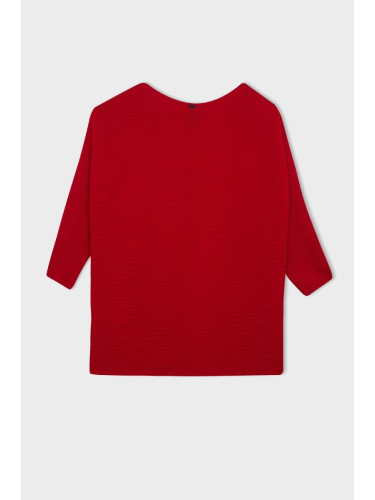 DEFACTO Red Boat Neck Batwing Sleeve Basic Plain Knit Sweater