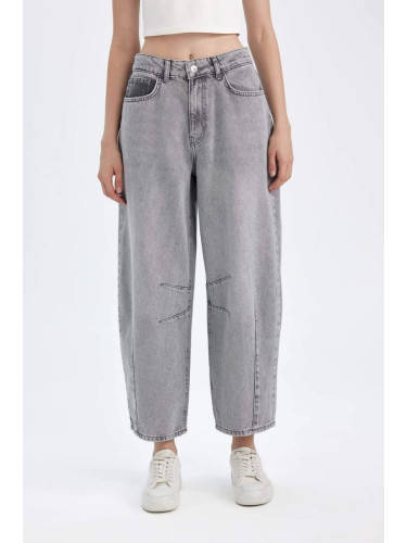 DEFACTO Baggy Fit High Waist Long Jean Washed Trousers