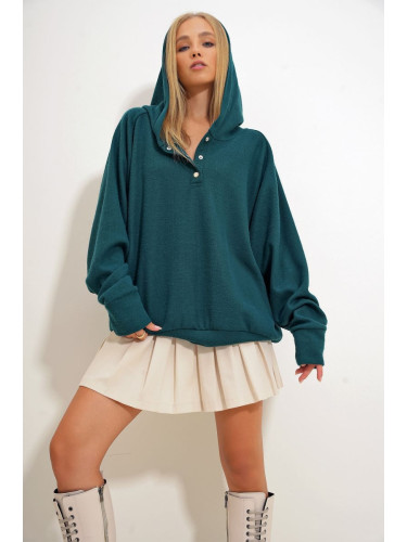 Trend Alaçatı Stili Emerald Green Women's Sweatshirt