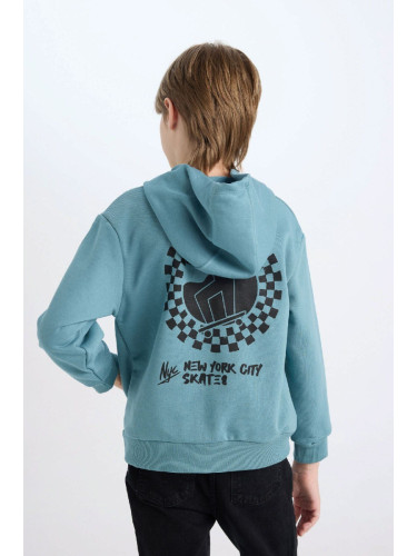 DEFACTO Boy's Hooded Back Printed Sweatshirt