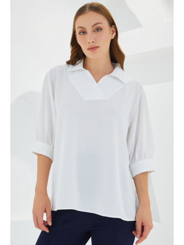 Bigdart Women's White Shirt Collar Satin Blouse 0493