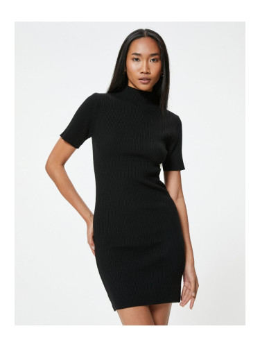 Koton Pencil Knitwear Dress Mini Length Short Sleeve High Collar Ribbed