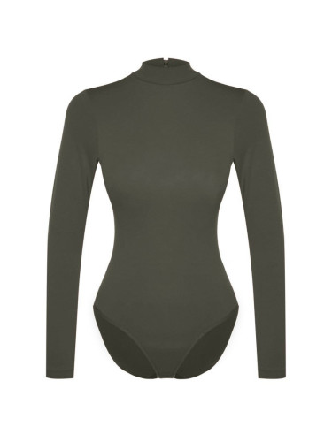 Trendyol Khaki Cotton Turtleneck Long Sleeve Snap Knit Bodysuit