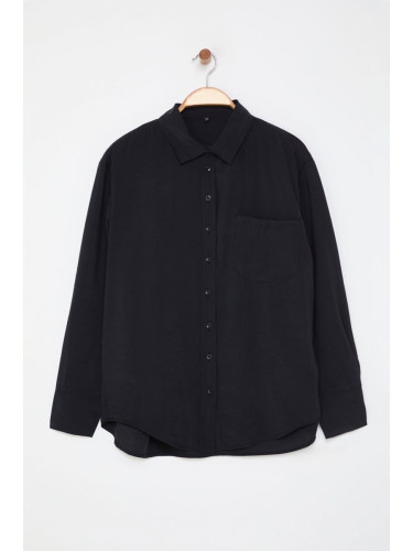 Trendyol Black Single Pocket Boyfriend/Wide Pattern Care Collection Woven Shirt