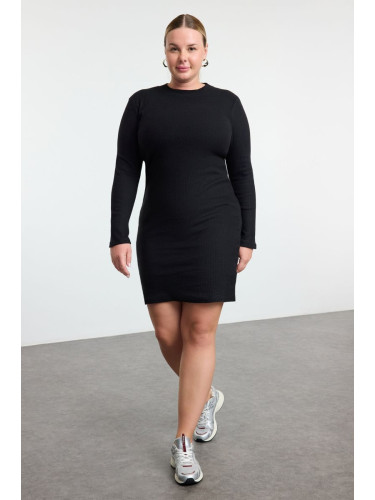 Trendyol Curve Black Fitted Winter Knitted Plus Size Dress