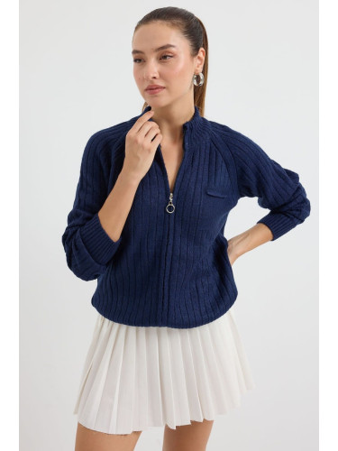 Bigdart 15880 Zippered Knitwear Cardigan - Navy Blue