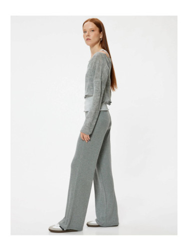 Koton Wide Leg Ribbed Trousers Standard Waist