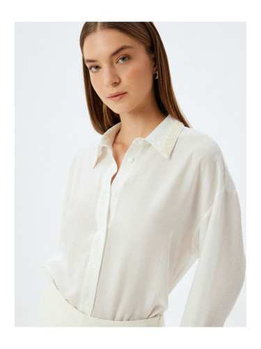 Koton Viscose Shirt Collar Pearl Embroidery Detail Long Sleeve