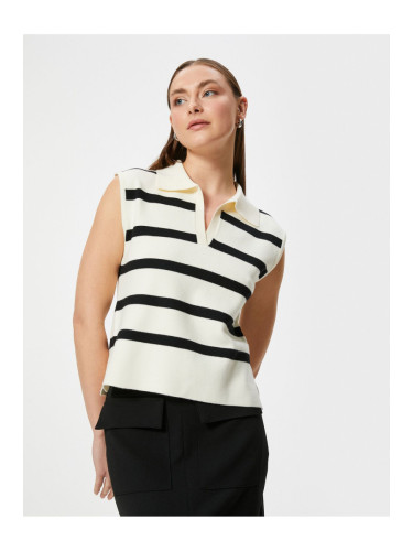 Koton Polo Collar Striped Sleeveless Knitted Sweater