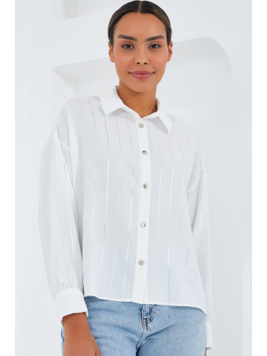 Bigdart Women's White Silver Striped Shirt 5924