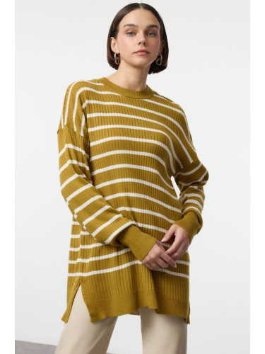 Trendyol Oil Green Striped Single Jersey