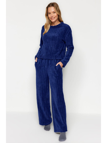 Trendyol Navy Blue Striped Wellsoft Knitted Pajama Set