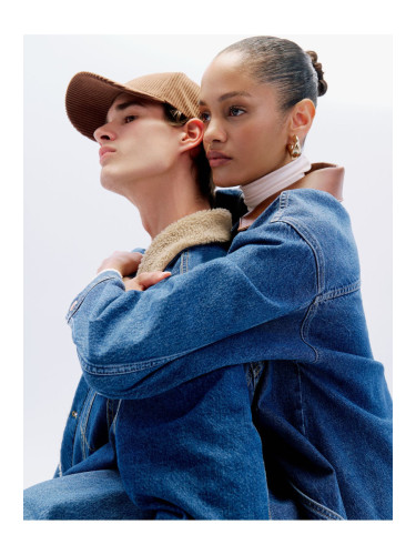 Koton X Zeynep Bastık - Oversize Long Denim Jacket Faux Leather Collar