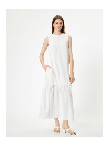 Koton Sleeveless Viscose Long Dress, Lined, Ruffled Hem, Crew Neck