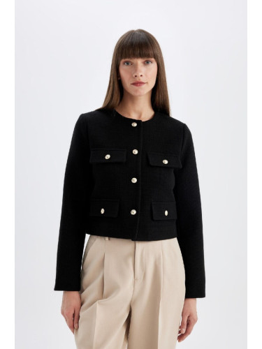 DEFACTO Crop Crew Neck Button-Down Blazer Jacket