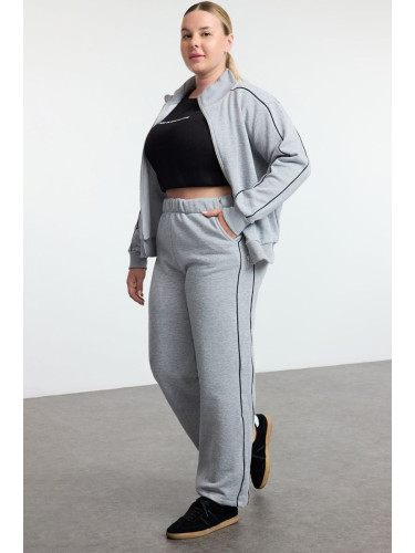 Trendyol Curve Grey Knitted Plus Size Top-Bottom Set