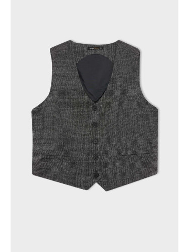 DEFACTO V Neck Checked Button Closure Blazer Vest