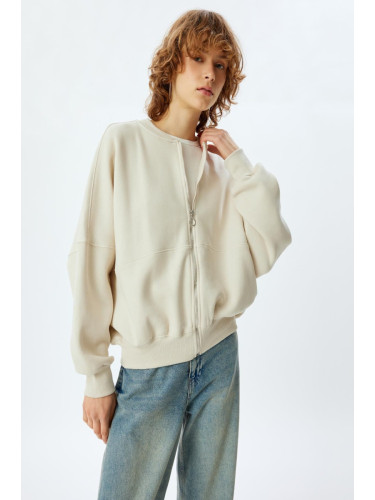 Koton Oversize Zippered Sweatshirt with Stitched Detail and Crew Neck