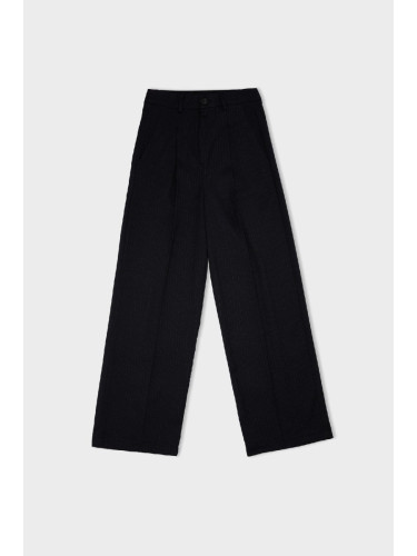 DEFACTO Wide Leg Wide Leg Pocket High Waist Plain Basic Darted Classic Navy Blue Trousers