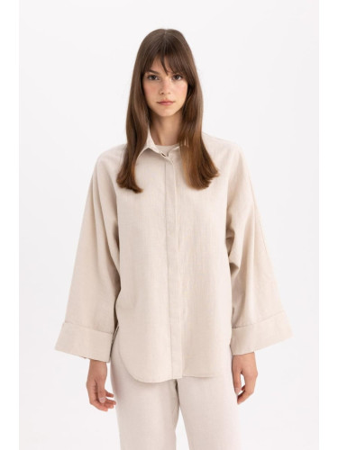 DEFACTO Relax Fit Linen Blend Long Sleeve Shirt Tunic