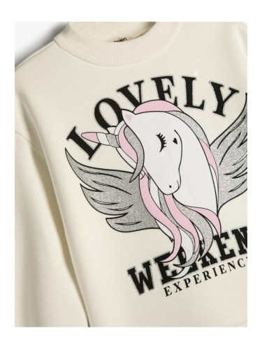 Koton Sweatshirt Unicorn Printed Crew Neck Long Sleeve Raised Cotton